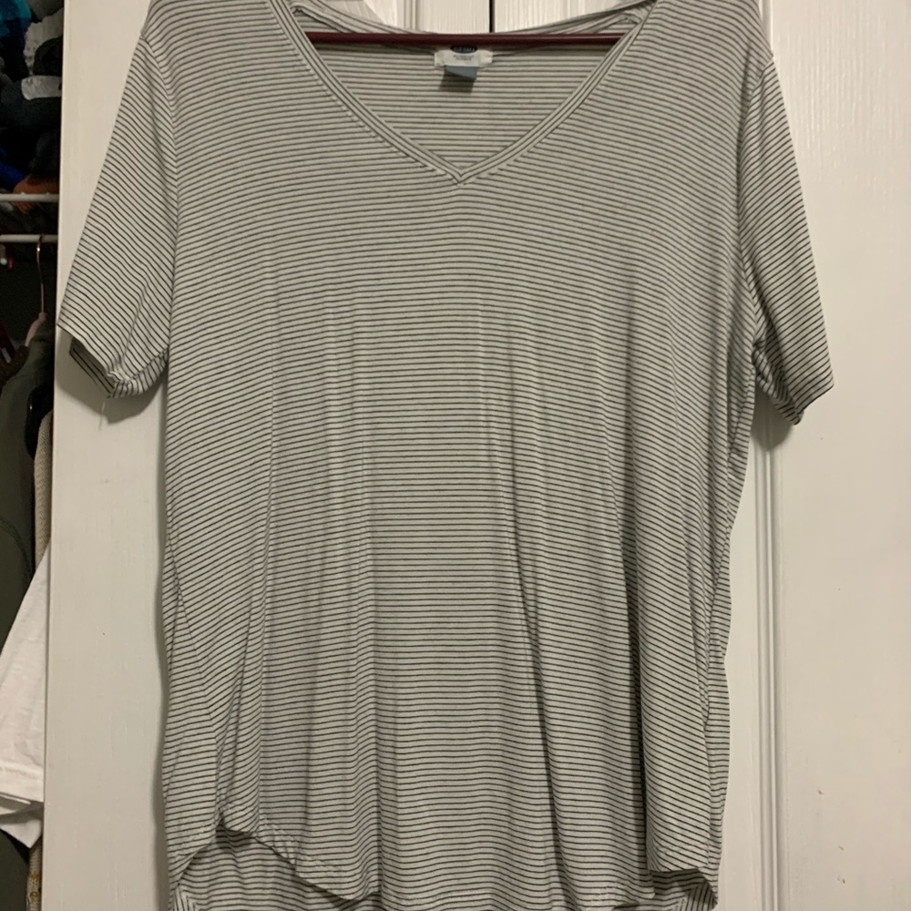 Black and white striped v neck shirt